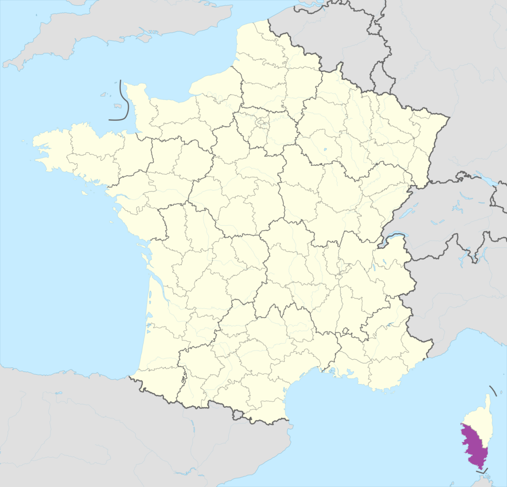 Carte de localisation de la Corse-du-Sud en rapport avec la France.