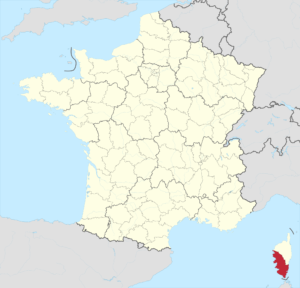 Carte de localisation de la Corse-du-Sud en rapport avec la France.