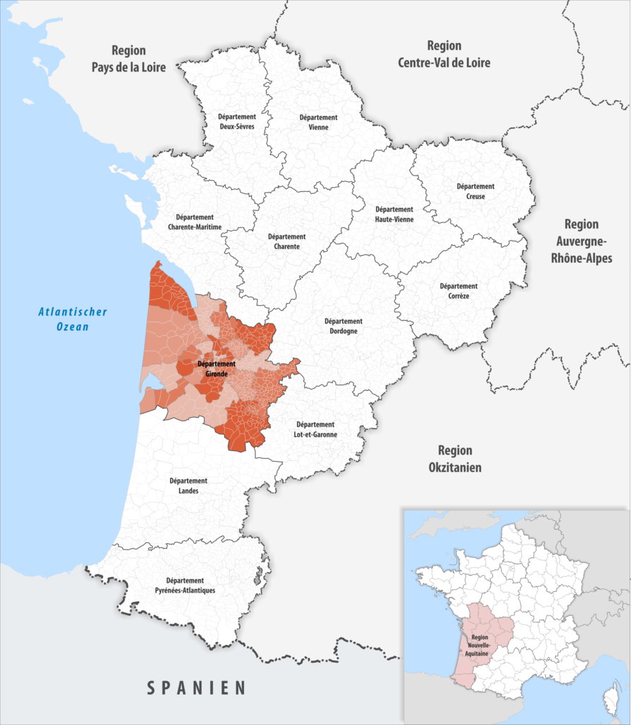 Carte de localisation de la Gironde dans la région Nouvelle-Aquitaine.