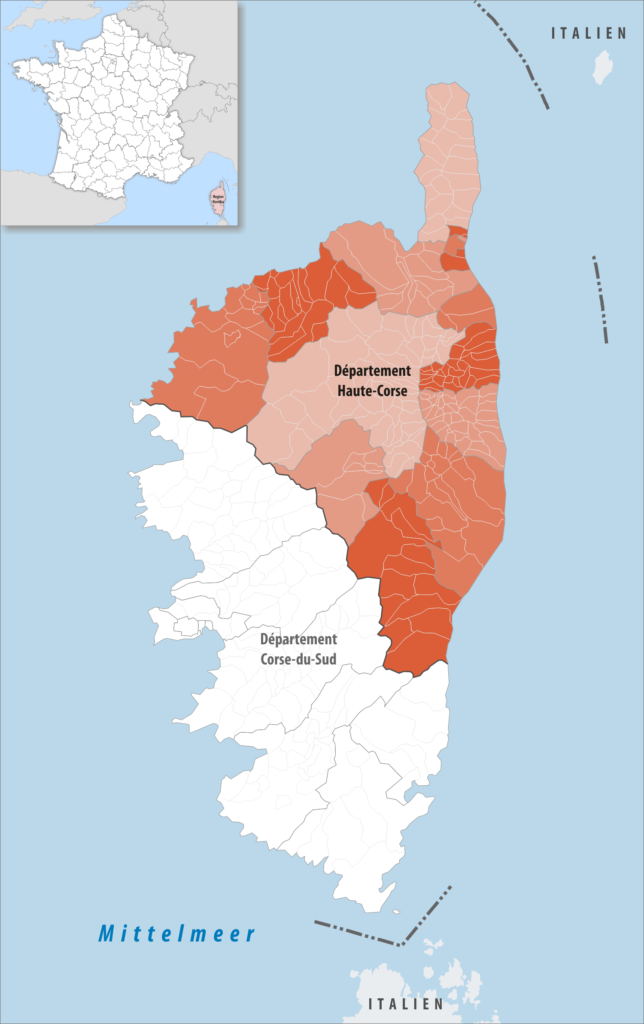 Carte de localisation de la Haute-Corse dans la collectivité de Corse.