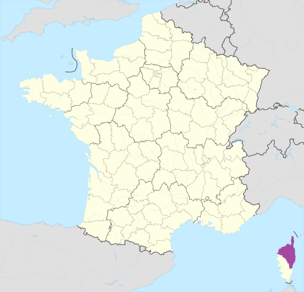 Carte de localisation de la Haute-Corse en rapport avec la France.