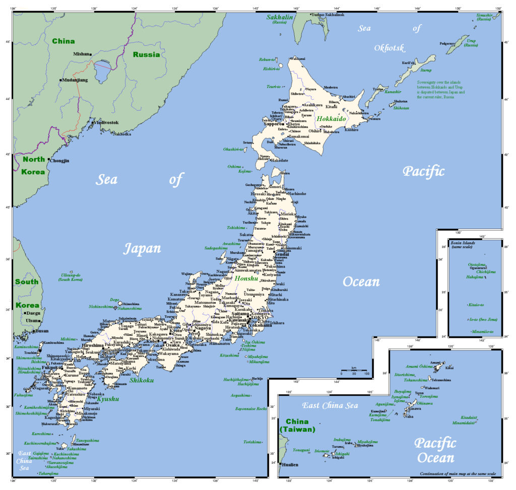 Carte des principales villes du Japon.