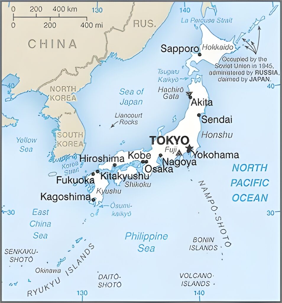 Carte des principales villes du Japon