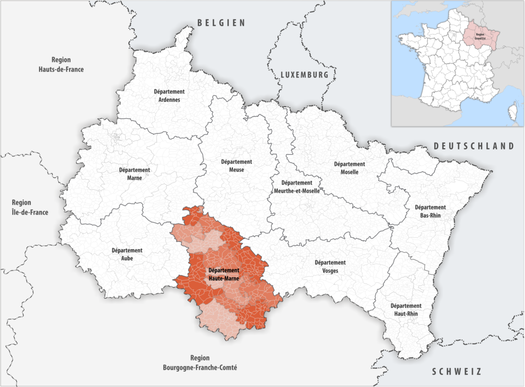Carte de localisation de la Haute-Marne dans la région Grand Est.