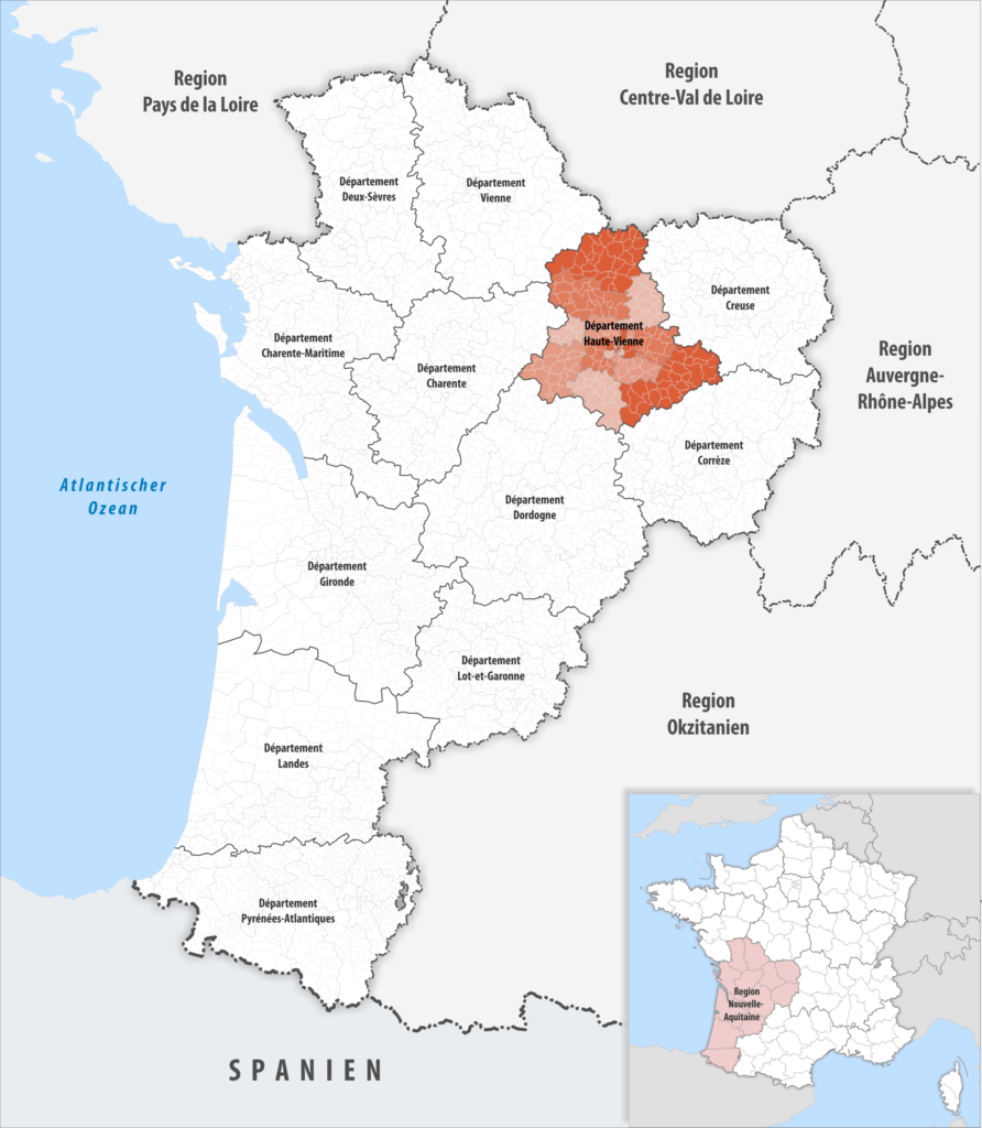 Carte de localisation de la Haute-Vienne dans la région Nouvelle-Aquitaine.