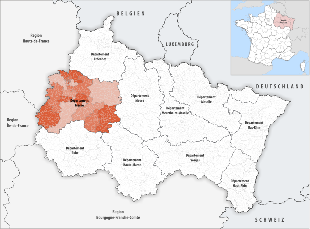 Carte de localisation de la Marne dans la région Grand Est.