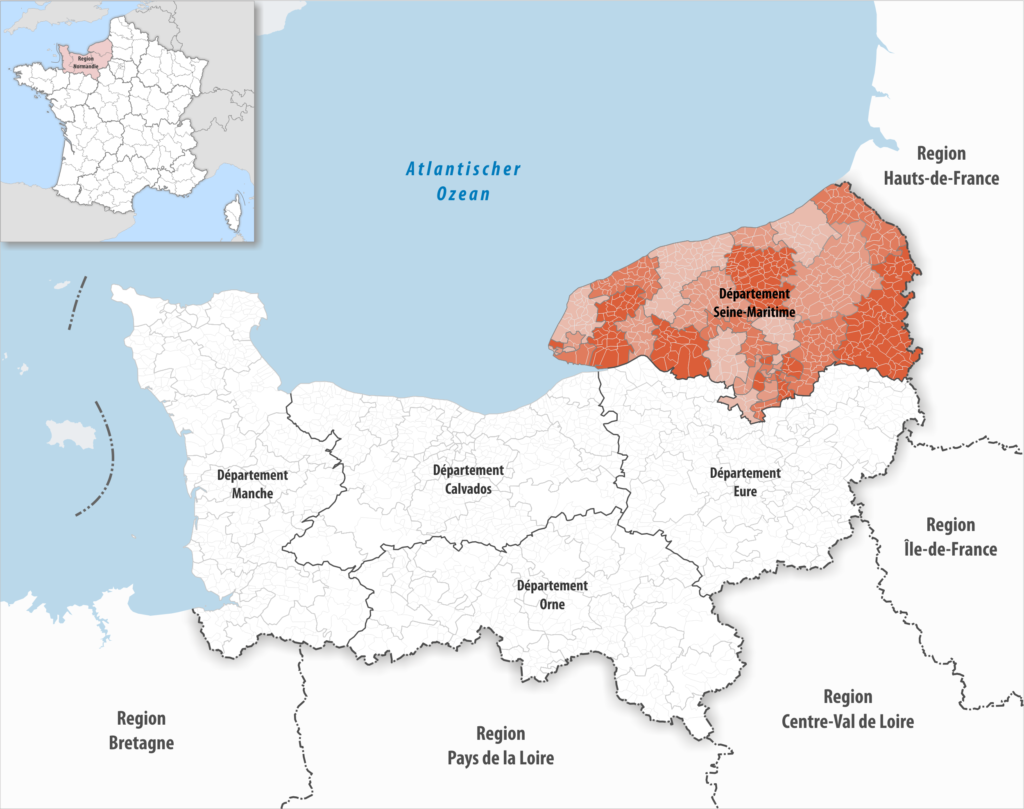 Carte de localisation de la Seine-Maritime dans la région Normandie.