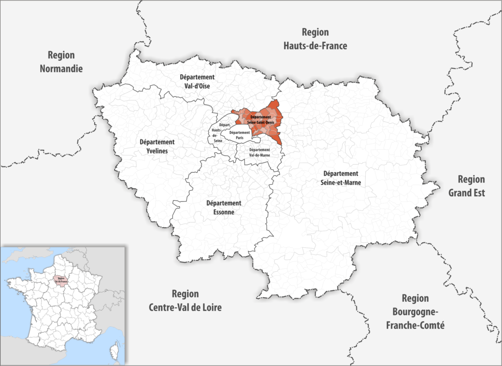 Carte de localisation de la Seine-Saint-Denis dans la région Île-de-France.