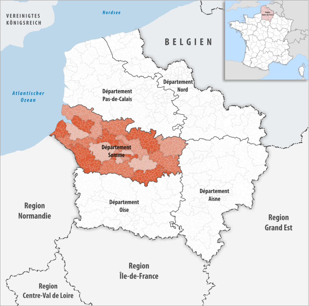 Carte de localisation de la Somme dans la région Hauts-de-France.