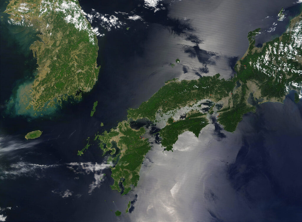 Image satellite de la Corée du Sud et de l'île japonaise de Shikoku