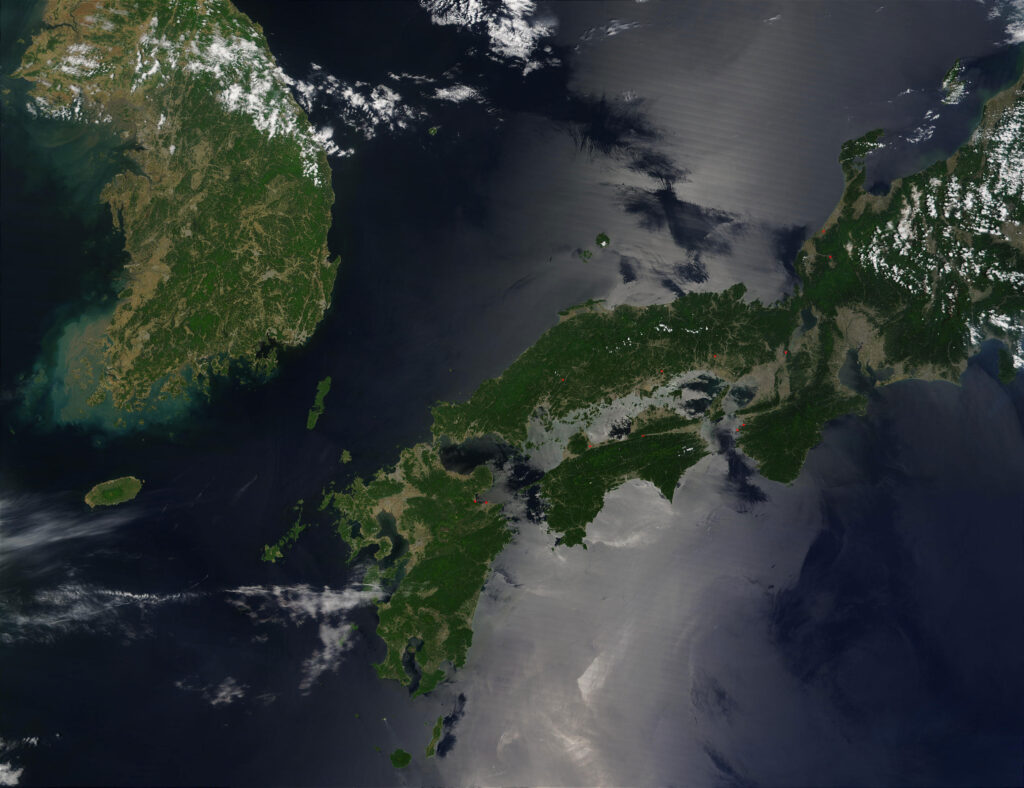 Image satellite de la Corée du Sud et de l'île japonaise de Shikoku.