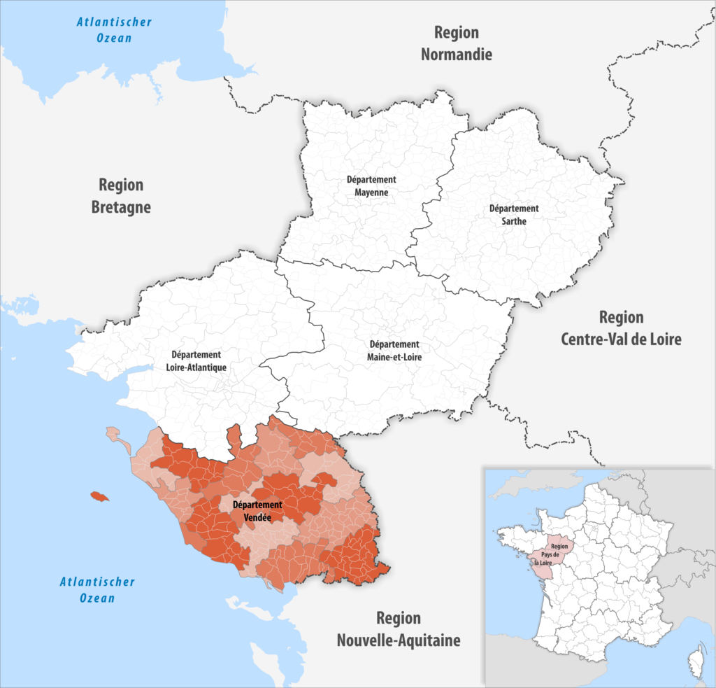Carte de localisation de la Vendée dans la région Pays de la Loire.