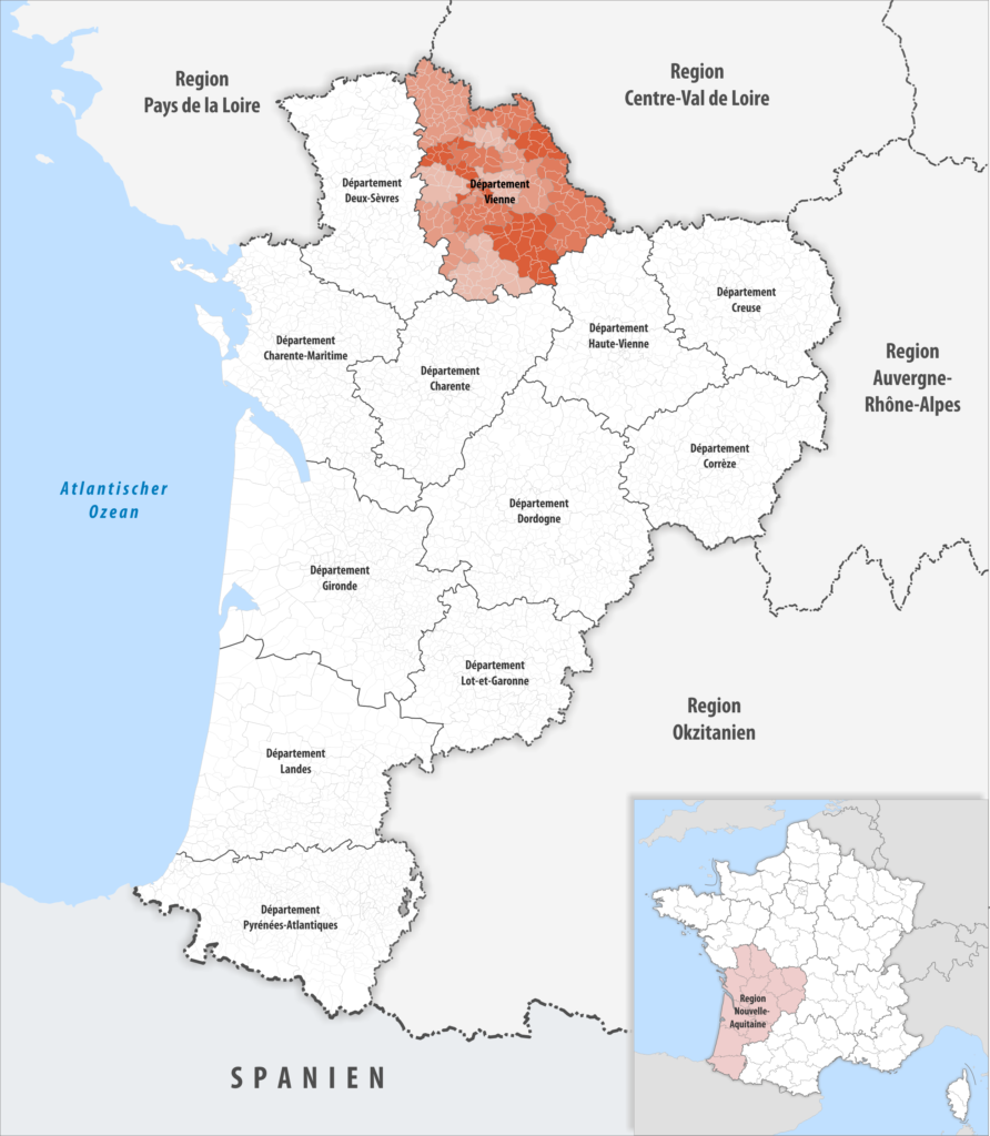 Carte de localisation de la Vienne dans la région Nouvelle-Aquitaine.