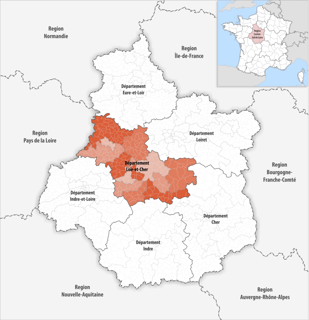 Carte de localisation du Loir-et-Cher dans la région Centre-Val de Loire.