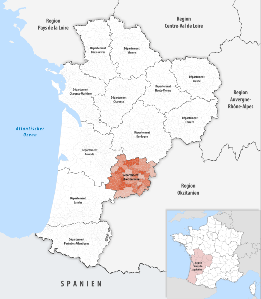 Carte de localisation du Lot-et-Garonne dans la région Nouvelle-Aquitaine.