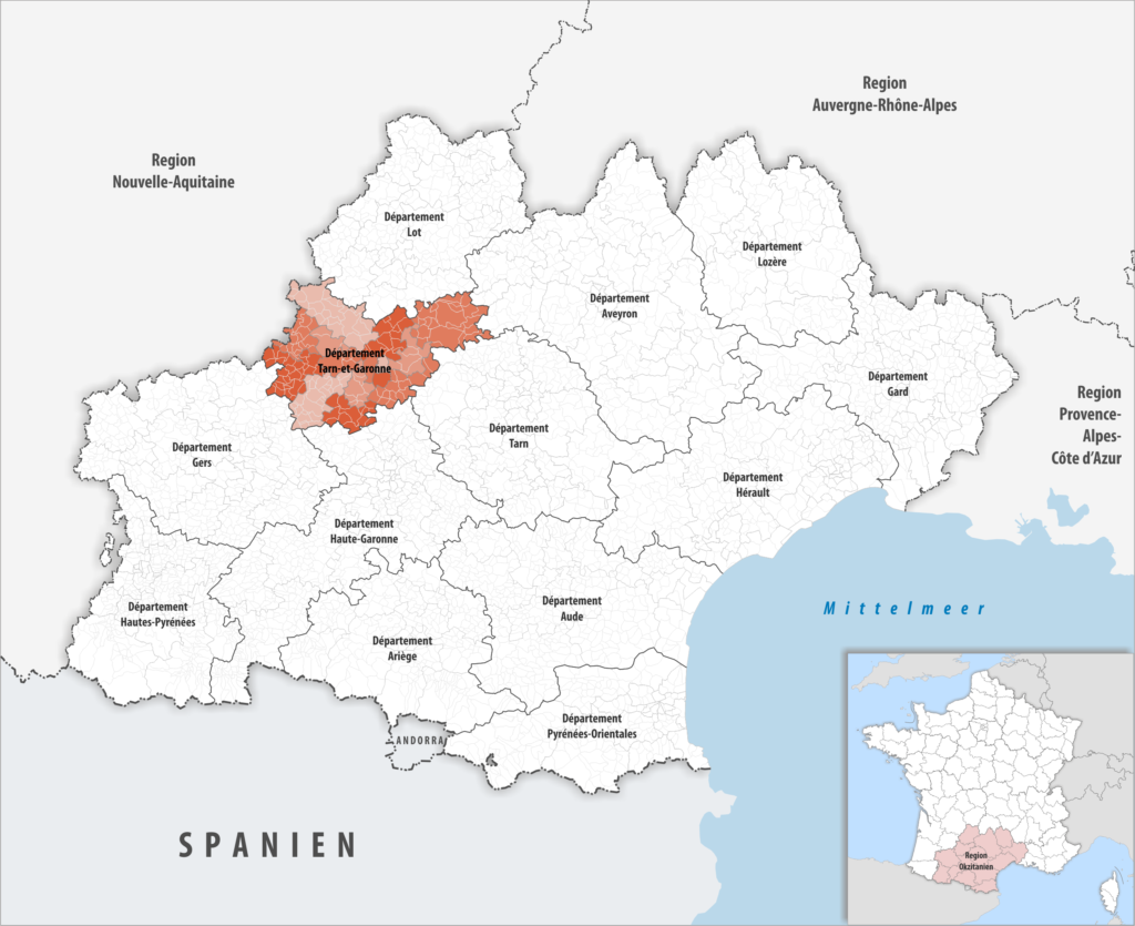 Carte de localisation du Tarn-et-Garonne dans la région Occitanie.