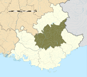 Carte de localisation des Alpes-de-Haute-Provence dans la région Provence-Alpes-Côte d'Azur.