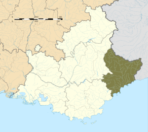 Carte de localisation des Alpes-Maritimes dans la région Provence-Alpes-Côte d'Azur.