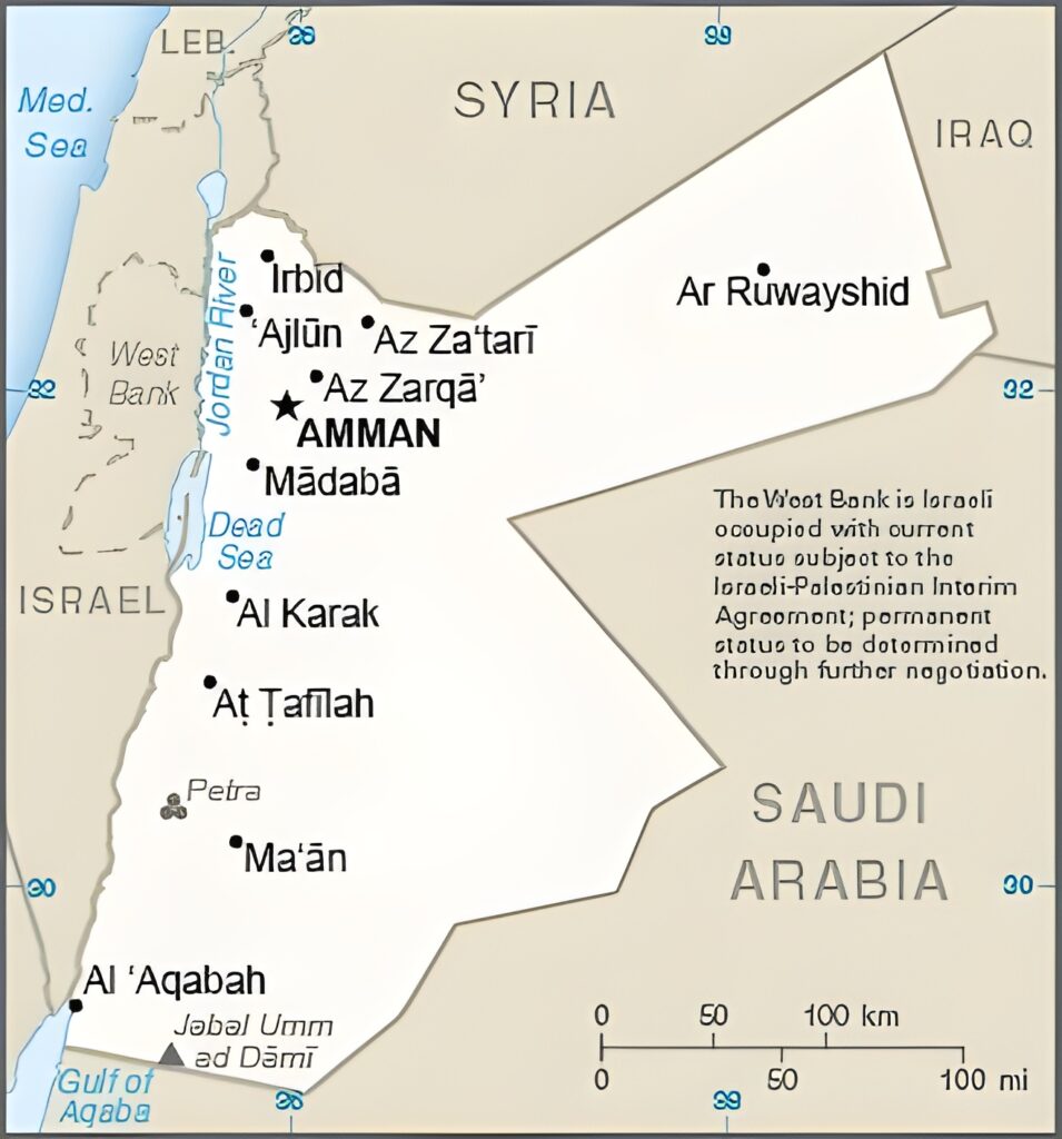 Carte des principales villes de Jordanie