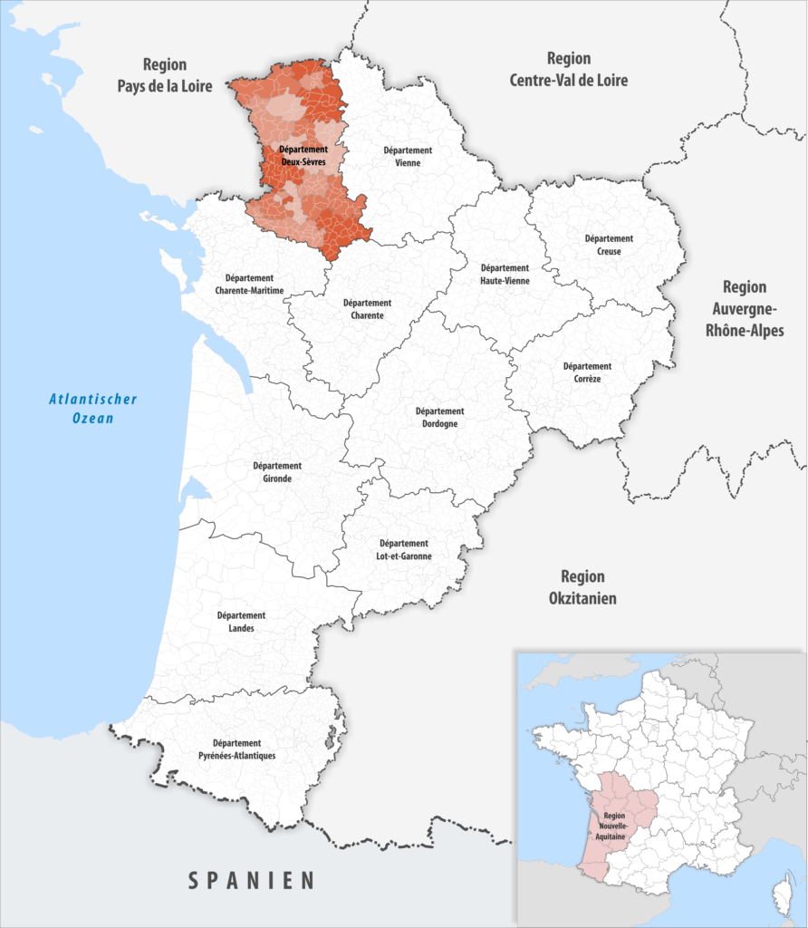 Carte de localisation des Deux-Sèvres dans la région Nouvelle-Aquitaine.