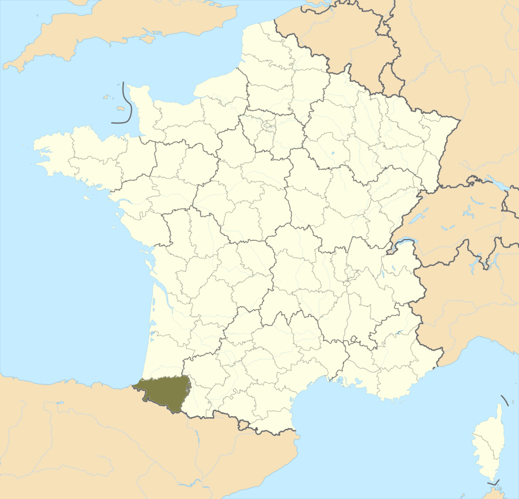 Carte de localisation des Pyrénées-Atlantiques en france.