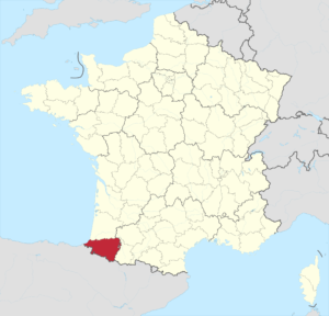 Carte de localisation des Pyrénées-Atlantiques en france.