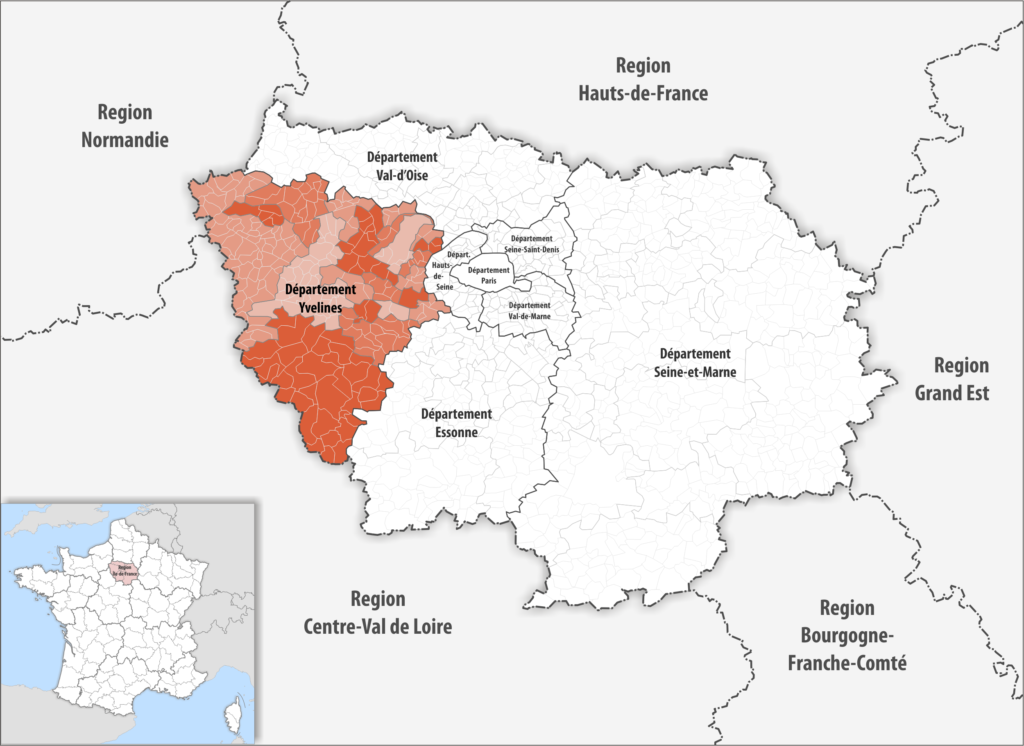 Carte de localisation des Yvelines dans la région Île-de-France.