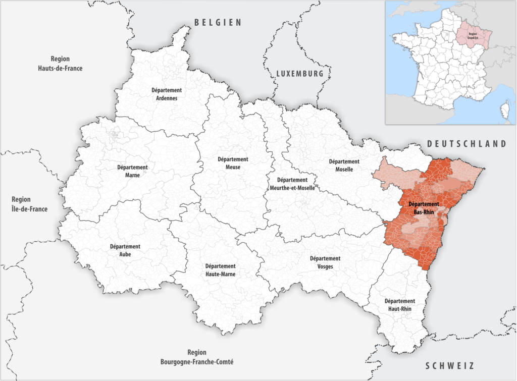 Carte de localisation du Bas-Rhin dans la région Grand Est.