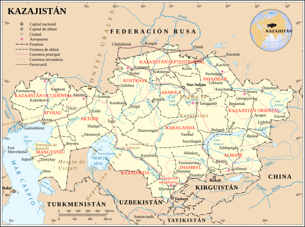 Carte des principales villes du Kazakhstan