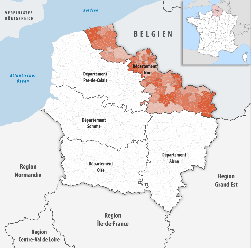 Carte de localisation du Nord dans la région Hauts-de-France.