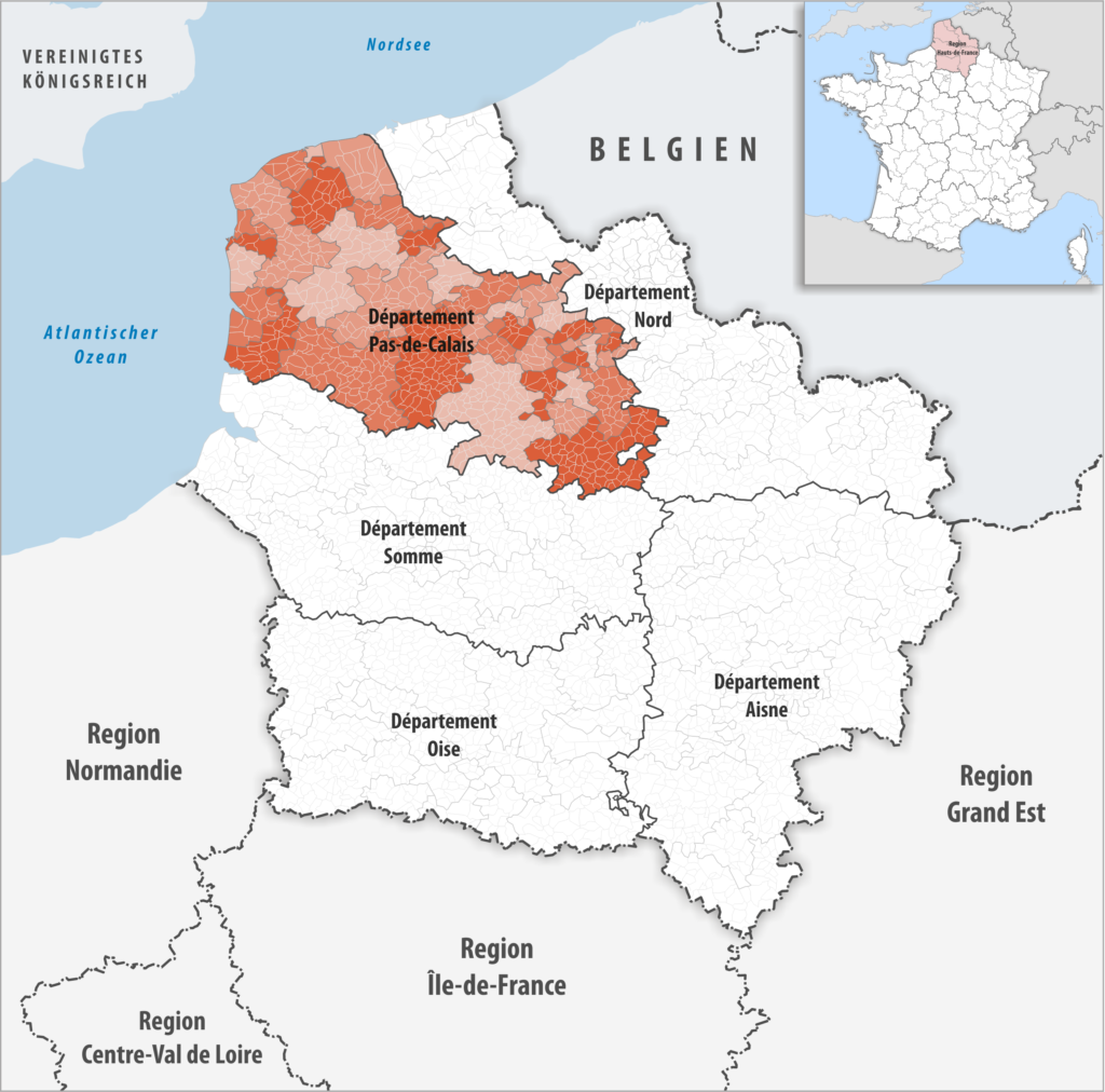 Carte de localisation du Pas-de-Calais dans la région Hauts-de-France.