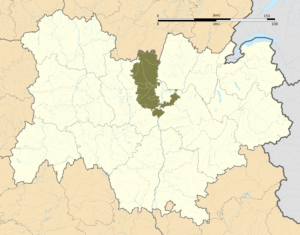 Carte de localisation du Rhône dans la région Auvergne-Rhône-Alpes.