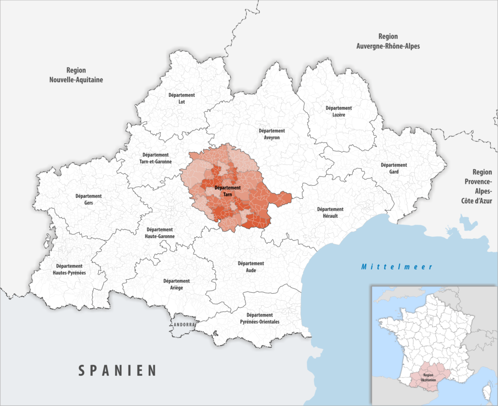 Carte de localisation du Tarn dans la région Occitanie.