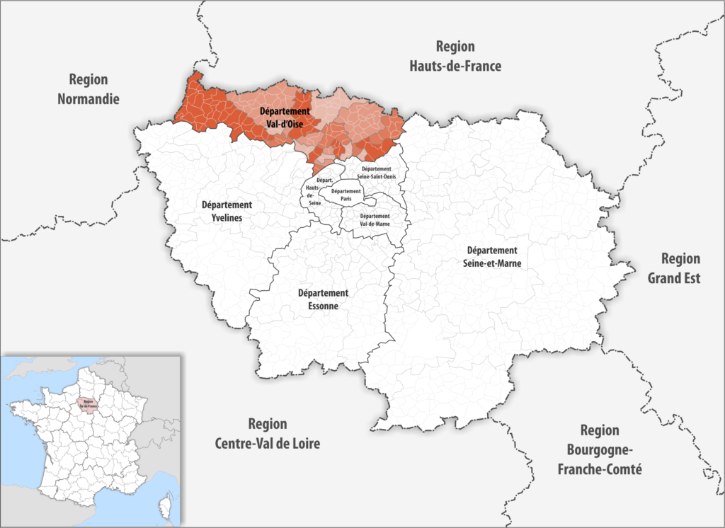 Carte de localisation du Val-d’Oise dans la région Île-de-France.