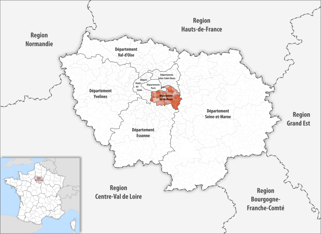Carte de localisation du Val-de-Marne dans la région Île-de-France.