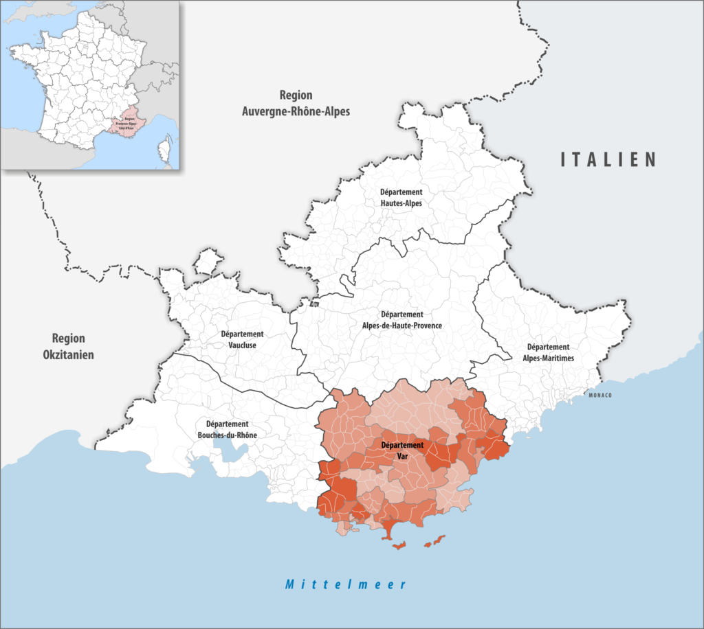 Carte de localisation du Var dans la région Provence-Alpes-Côte d'Azur.