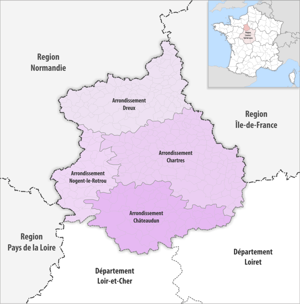 Carte des arrondissements du département d'Eure-et-Loir.