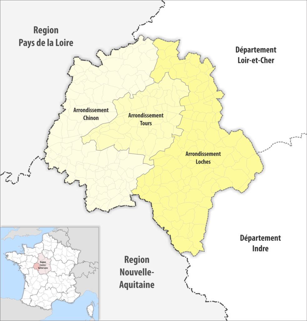 Carte des arrondissements du département d'Indre-et-Loire.