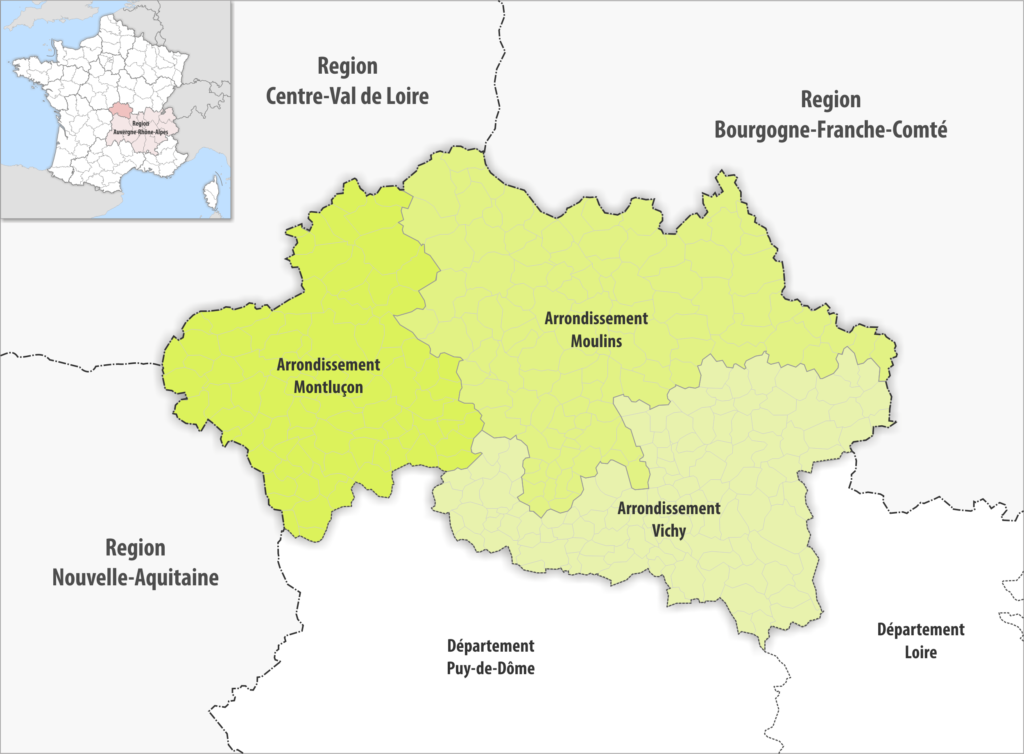 Carte des arrondissements du département de l’Allier.