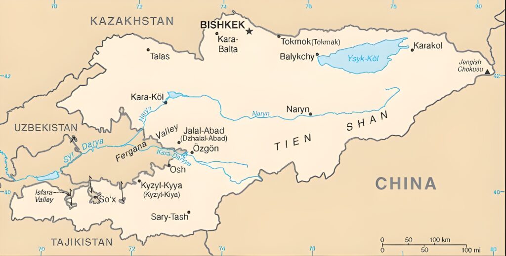 Carte des principales villes du Kirghizistan
