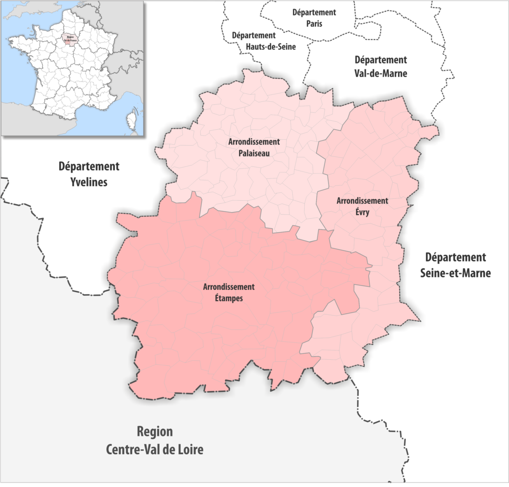 Carte des arrondissements du département de l’Essonne.