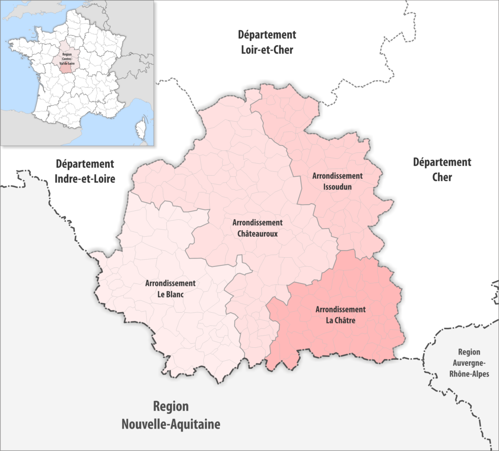 Carte des arrondissements du département de l’Indre.