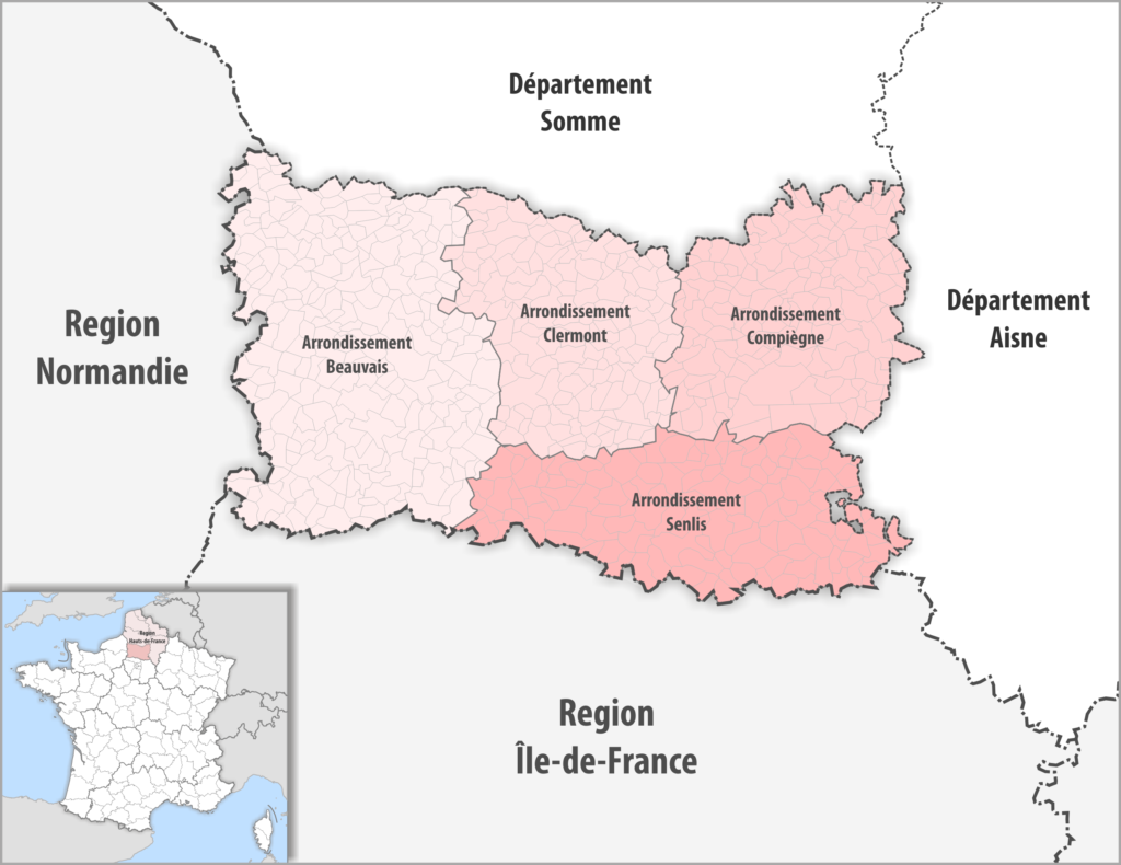 Carte des arrondissements du département de l’Oise.