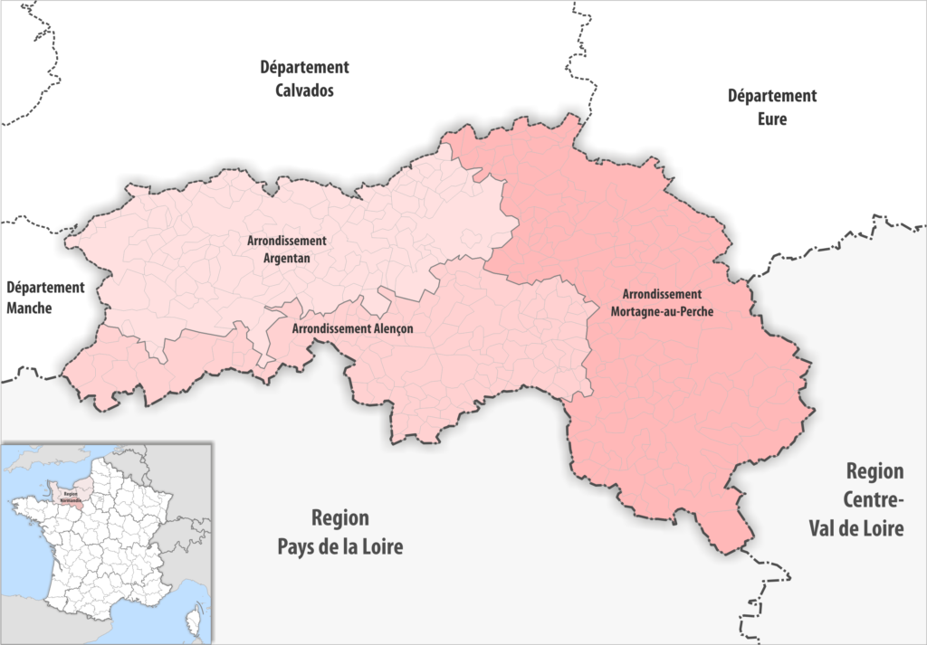 Carte des arrondissements du département de l'Orne.