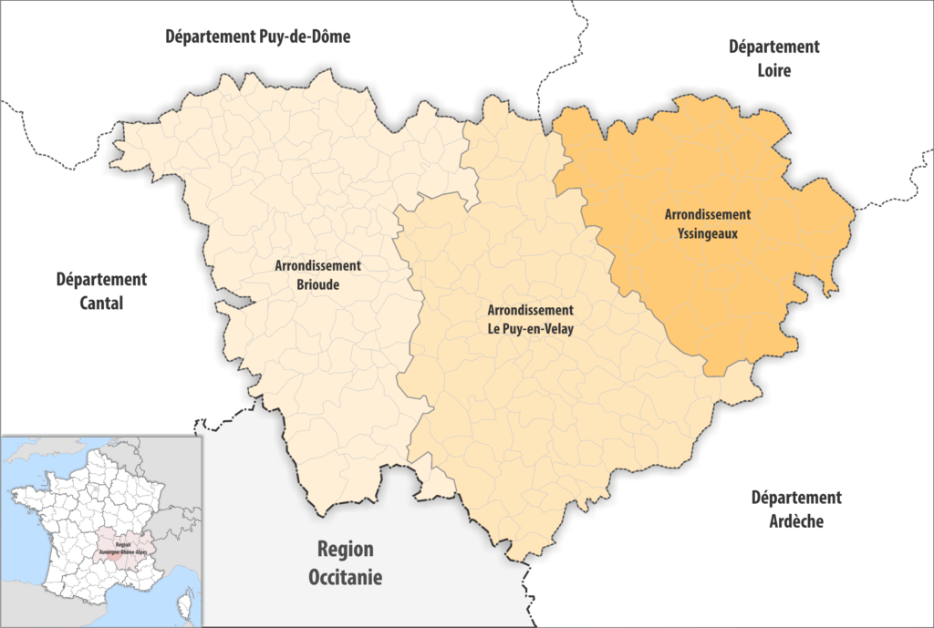 Carte des arrondissements du département de la Haute-Loire.