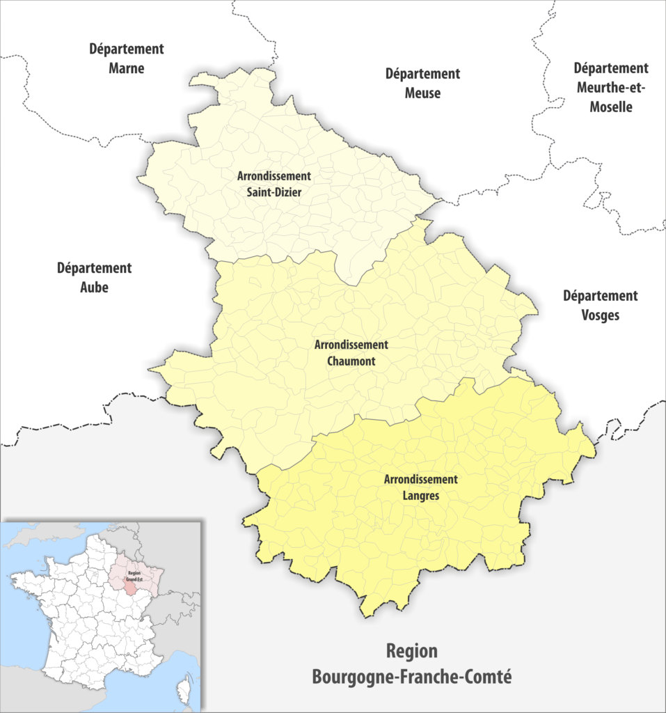 Carte des arrondissements du département de la Haute-Marne.