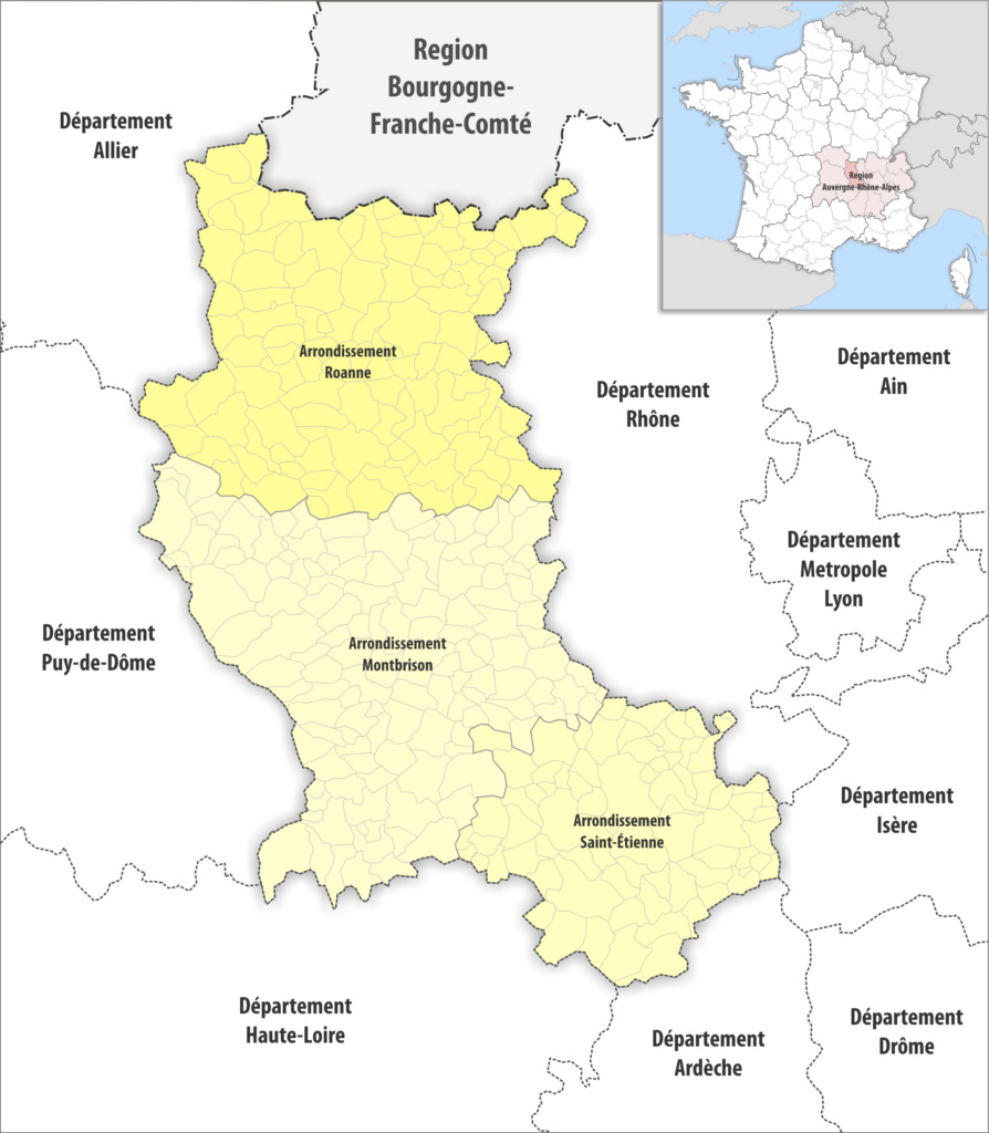 Carte des arrondissements du département de la Loire.