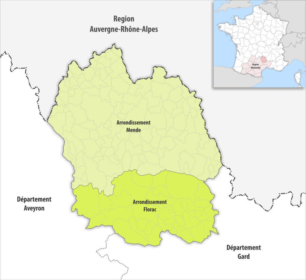Carte des arrondissements du département de la Lozère.