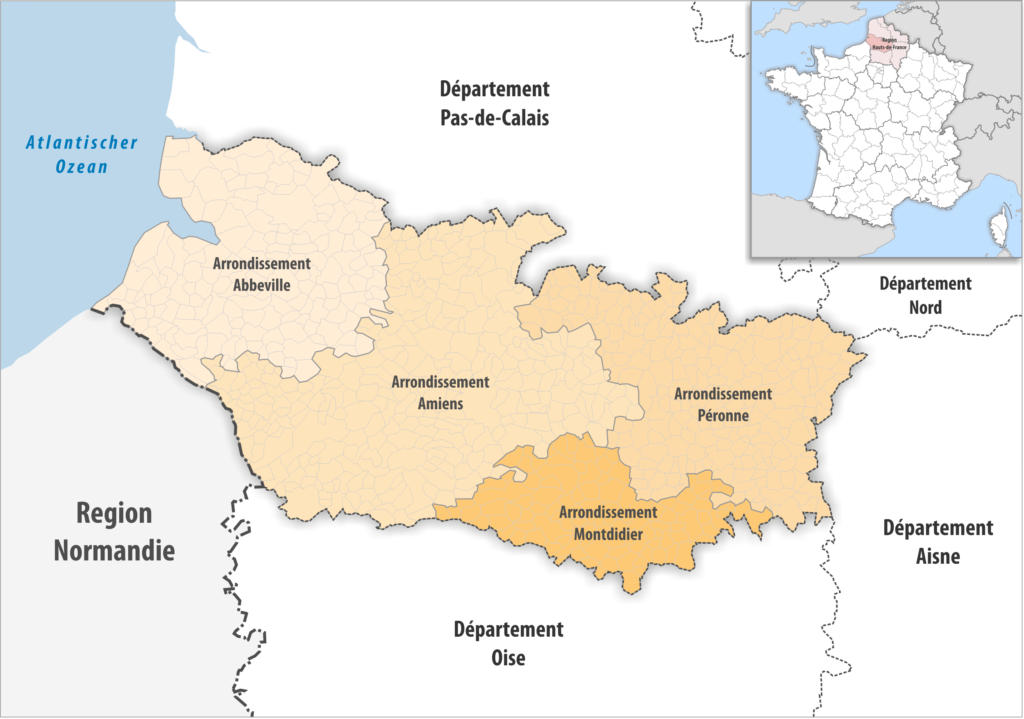 Carte des arrondissements du département de la Somme.