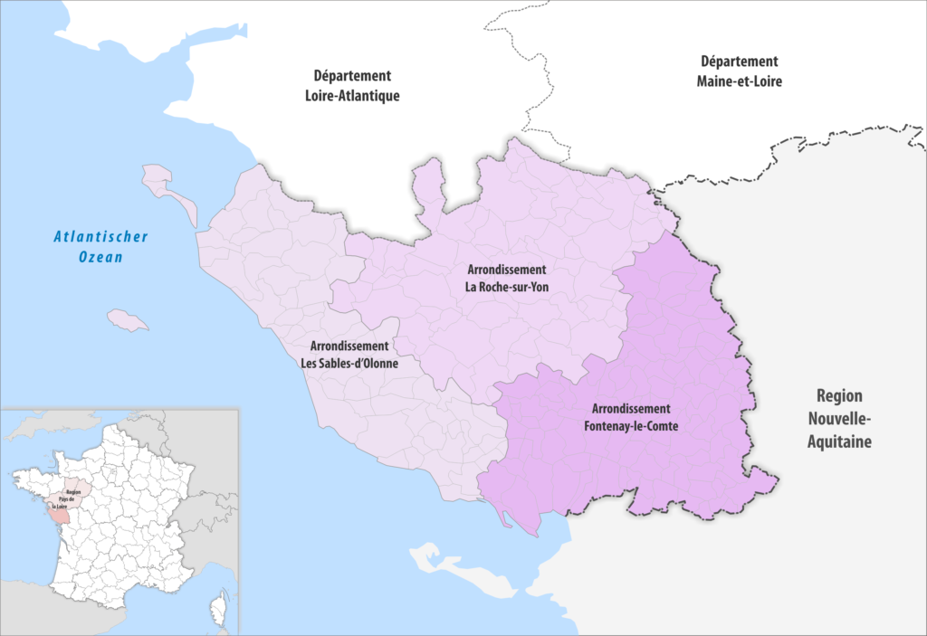 Carte des arrondissements du département de la Vendée.